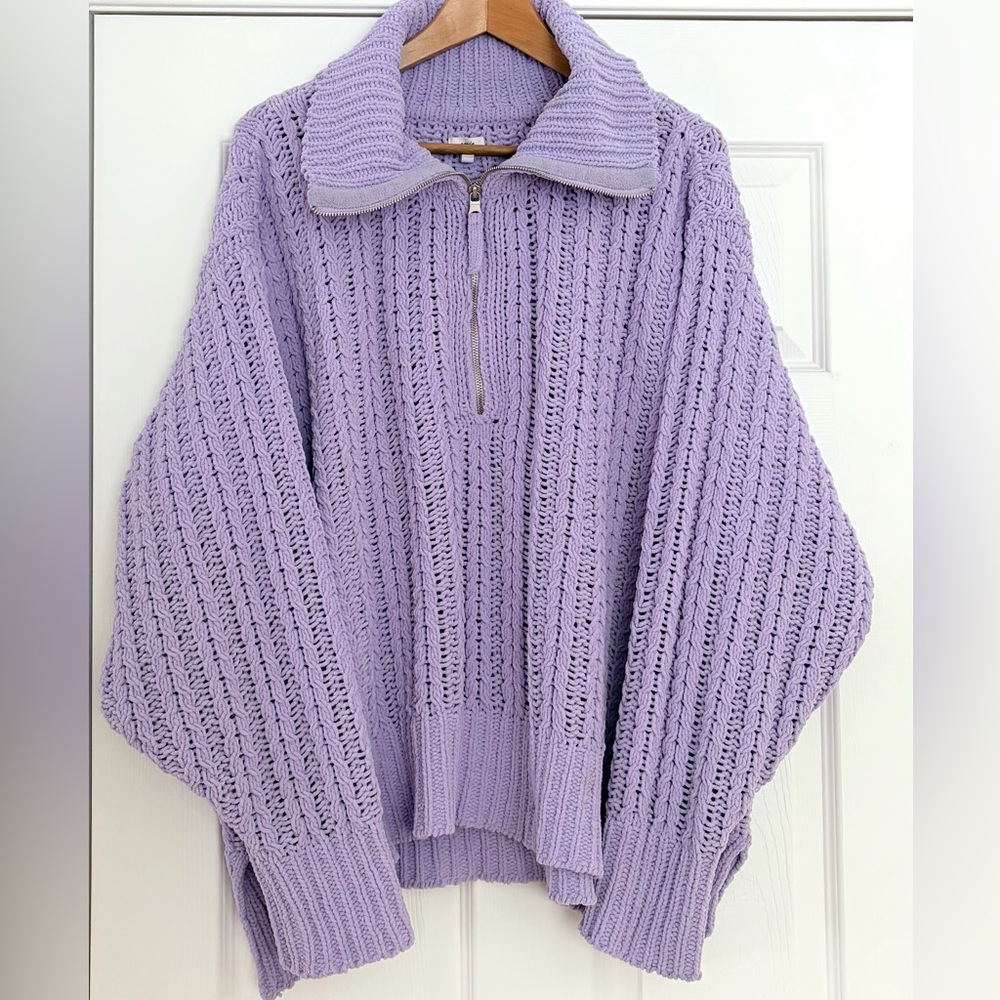 Lavender Open-Knit Half-Zip Sweater - Picture 2 of 6